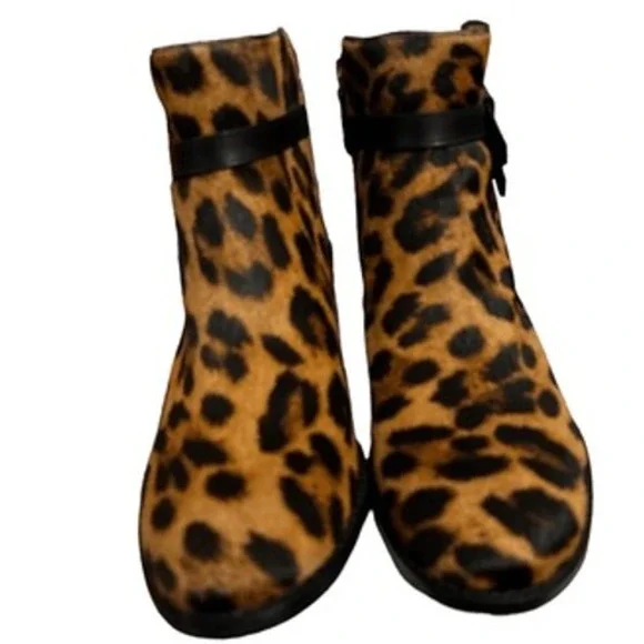 NEW Talbots sz 7 Womens Tish Animal Print Real Calf Hair Zip Up Ankle Boots Chic - Picture 5 of 9